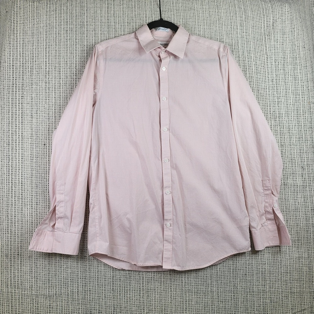 Calvin Klein Shirt Mens Small Micro Check Button Down Non Iron Stretch Casual